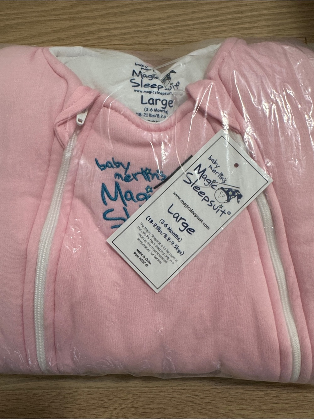 Merlin’s magic sleepsuit - Large Pink Sleep Sack -Large 18-21 lbs